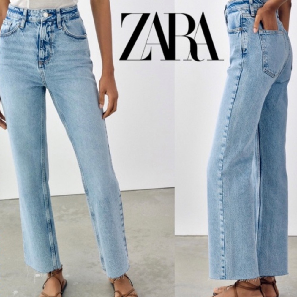 Zara Light Blue High-Rise Straight Jeans